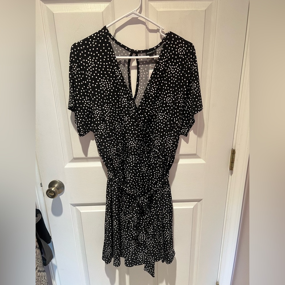 Torrid Black & White Dot Studio Knit Surplice Romper